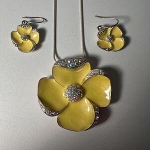 Vintage Rhinestone & Yellow Lucite Flower Costume Jewelry Fashion